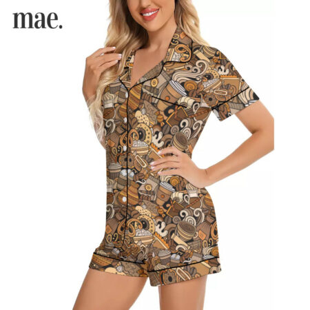 Coffee Lover Imitated Silk Short Pajama Sets