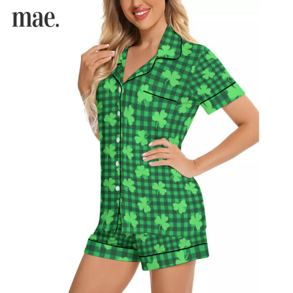 Lucky Leaf Plaid Green Short Sleeve Pajamas