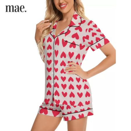 Heart Valentine Short Sleeve Pajamas For Her