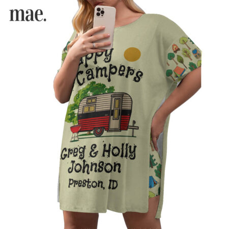 Custom Name Camping Women Short Pajamas Plus Size