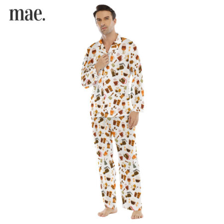 Coffee Drinking Collar Pajama Sets For Men