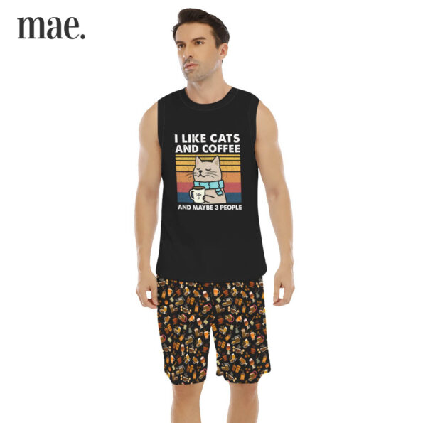 Coffee And Cat Lovers Black Sleeveless Men's Set