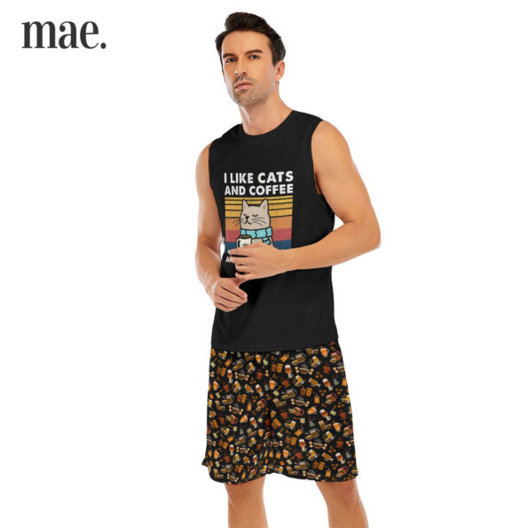 Coffee And Cat Lovers Black Sleeveless Men's Set