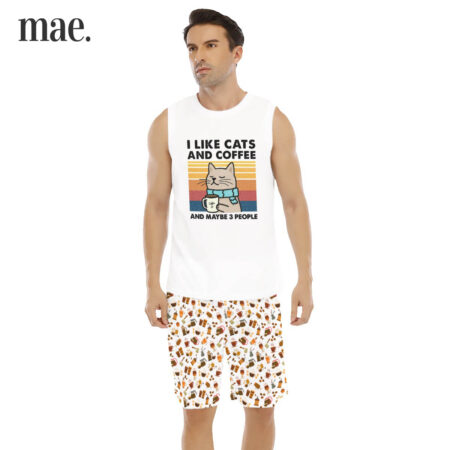 White Coffee And Cat Lovers Sleeveless Men's Set