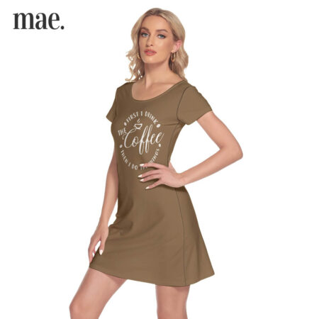 Coffee Brown Short Sleeve Women's Dress