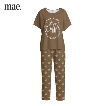 Coffee Brown Short Sleeve Pajamas For Women