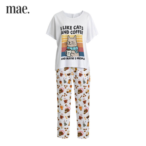 Cat And Coffee Lovers Short Sleeve Pajamas For Women