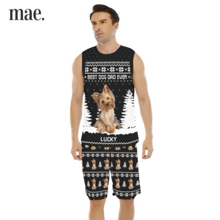 Black Custom Dog Face Sleeveless Men's Set (2)