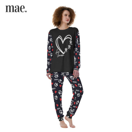 Black Custom Dog Name Pajamas For Women