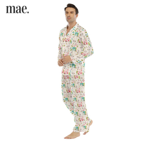 Camping Print Collar Pajama Sets For Men