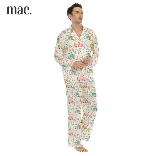 Camping Print Collar Pajama Sets For Men