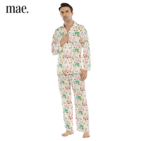 Camping Print Collar Pajama Sets For Men