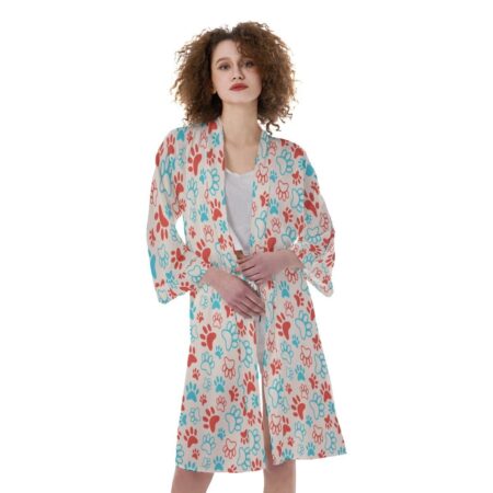 Cat Paw Women's Satin Kimono Robe