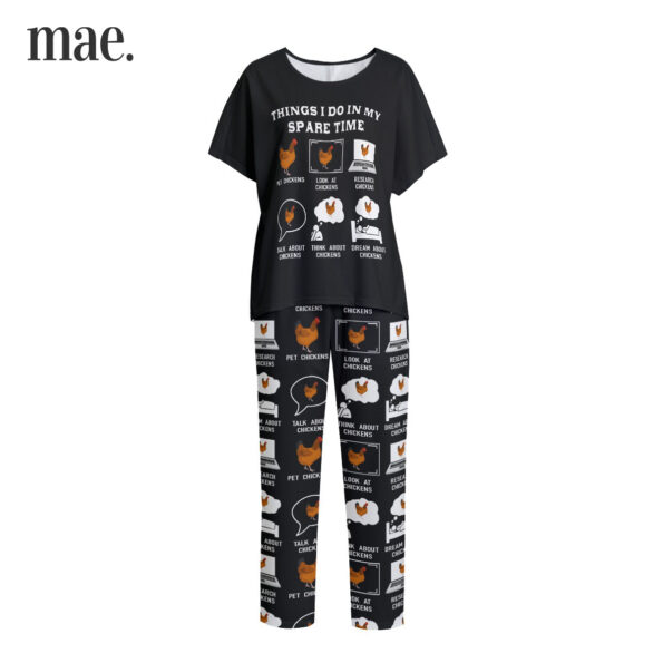 Chicken Black Short Sleeve Pajamas For Women