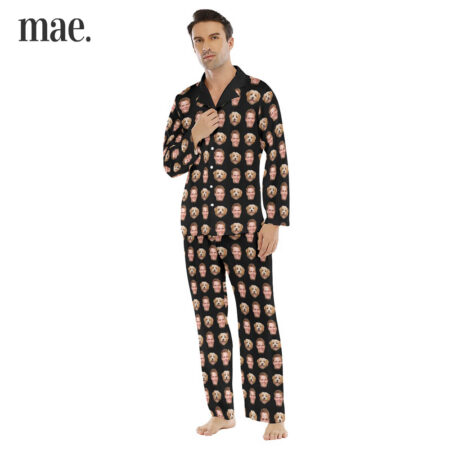 Custom Face Long Sleeve Men's Pajamas With Dog