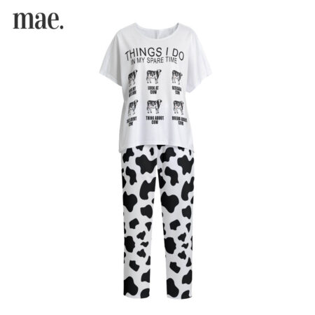 Cute Cow White Short Sleeve Pajamas For Women