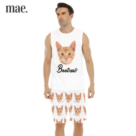 Personalized Cat Face And Name Sleeveless Men's Set