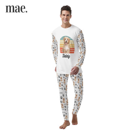 Retro Custom Dog Face And Name Men's Pajamas