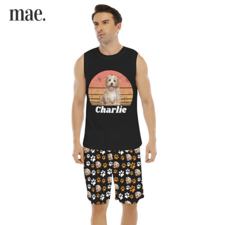 Retro Custom Dog Face Sleeveless Men's Set