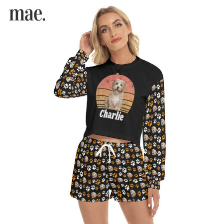 Vintage Custom Dog Face Sweatshirt And Shorts For Women