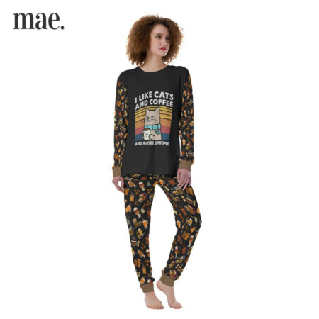 Cat And Coffee Black Women's Pajamas