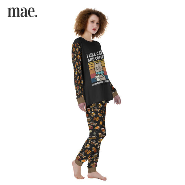 Cat And Coffee Black Women's Pajamas