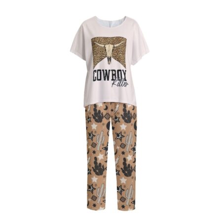 Western Cowboy Short Sleeve Pajamas For Women