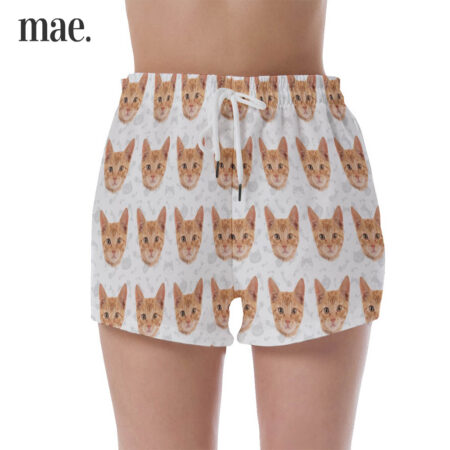 White Custom Cat Pajama Shorts For Women