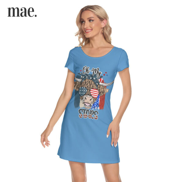 4th Of July Highland Cows Short Sleeve Dress