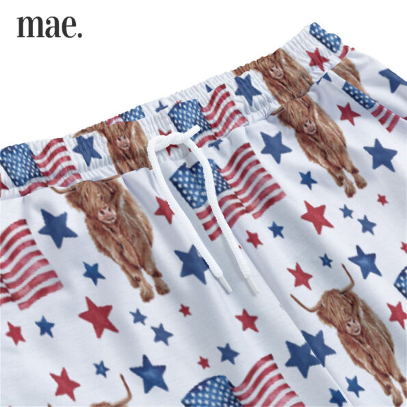 American Flag Cows Short Sleeve Pajamas Set