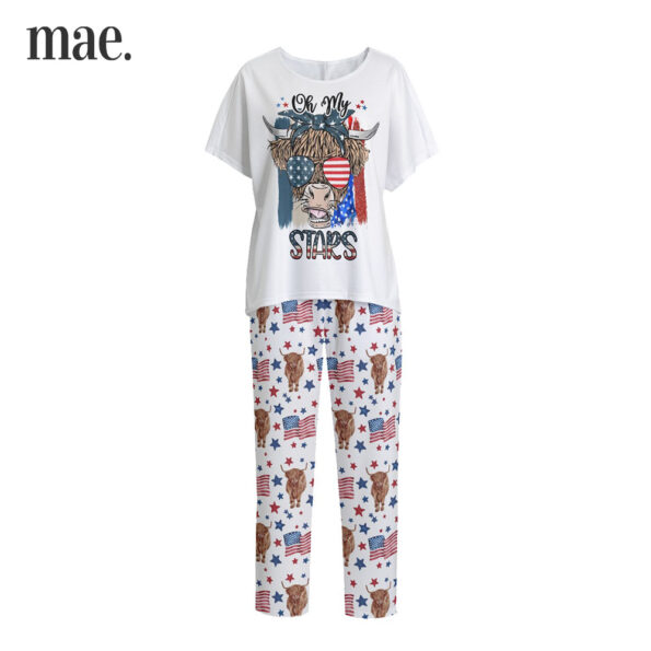 American Flag Cows Short Sleeve Pajamas Set