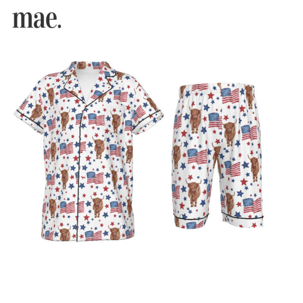 American Flag Cows White Kid's Short Pajamas