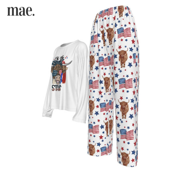 4th Of July Cow Farm White Long Sleeve Pajamas