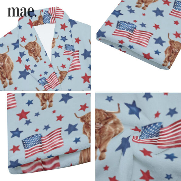 American Flag Highland Cows Men's Robes