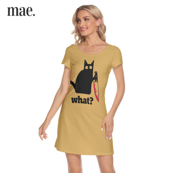 Black Cat Bloody Knife Short Sleeve Dress