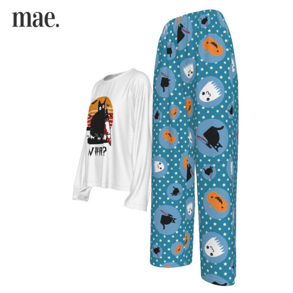 Black Cat Halloween Pajama Set For Women