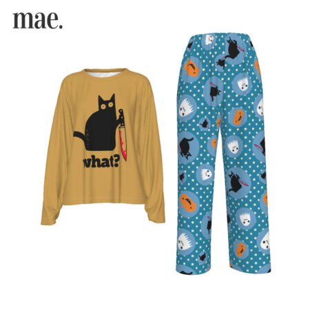 Black Cat Halloween Women's Pajama Set