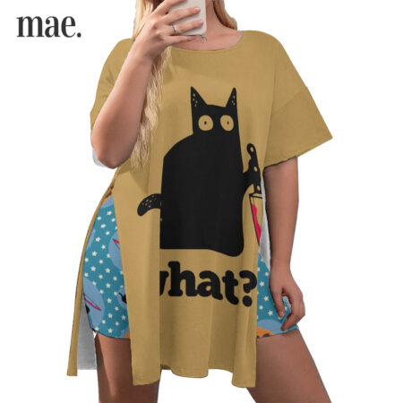 Black Cat Plus Size Womens Halloween Pajamas