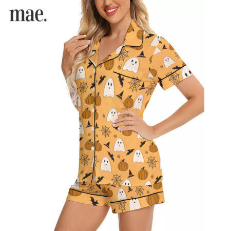 Boo Crew Short Sleeve Silk Imitated Halloween Pajamas Womens