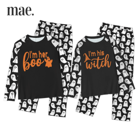 Boo Witch Couple Halloween Black Pajamas