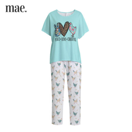 Chicken Lovers Women Blue Short Sleeve Pajamas