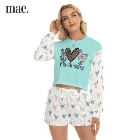 Chicken Peace Blue Crop Top And Shorts For Women