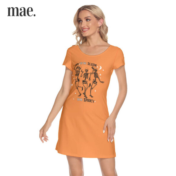 Funny Skeleton Short Sleeve Orange Dress