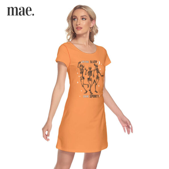 Funny Skeleton Short Sleeve Orange Dress