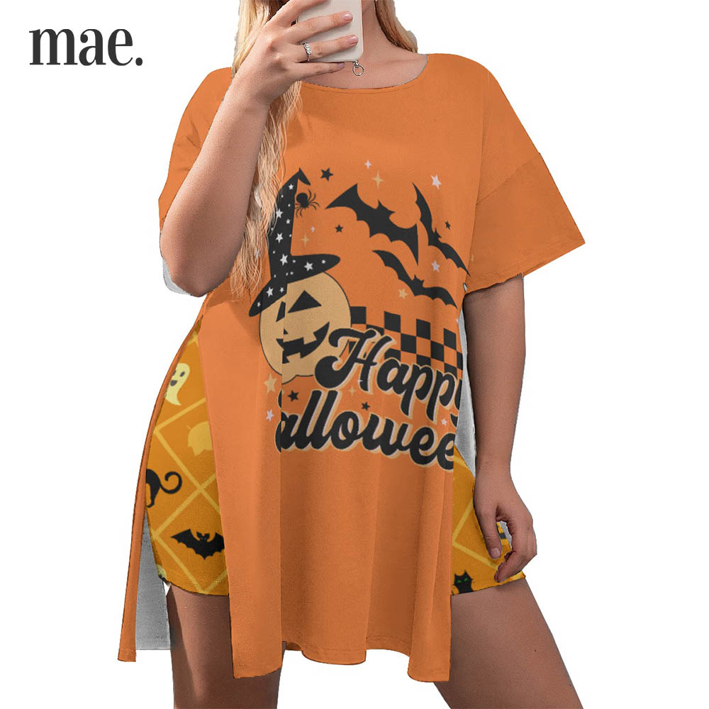 Happy Halloween Plus Size Women Orange Pajamas