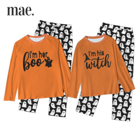 Her Boo His Witch Halloween Couple Orange Pajamas