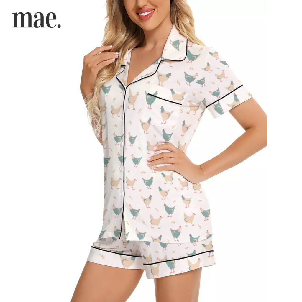 Lovely Chicken White Short Pjs Sets