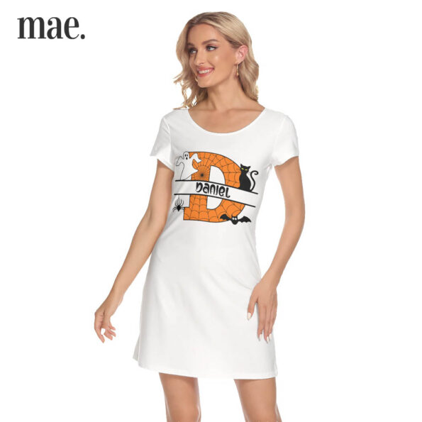 Personalized Name Halloween Short Sleeve White Dress