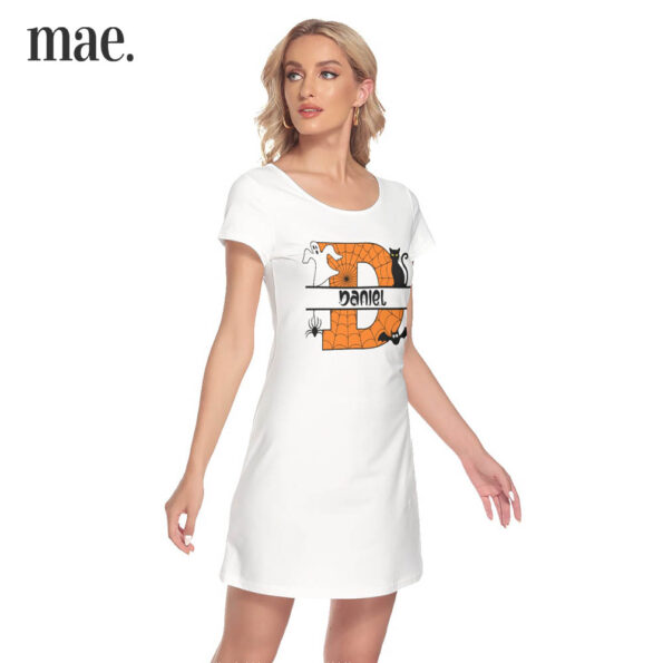 Personalized Name Halloween Short Sleeve White Dress