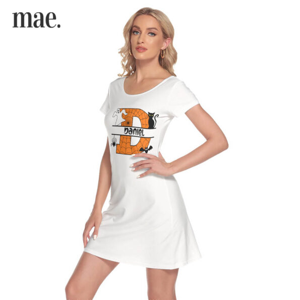 Personalized Name Halloween Short Sleeve White Dress